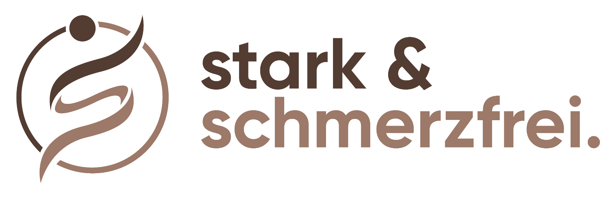 stark & schmerzfrei Logo von "stark & schmerzfrei" mit geschwungenen Linien in Braun und Beige.